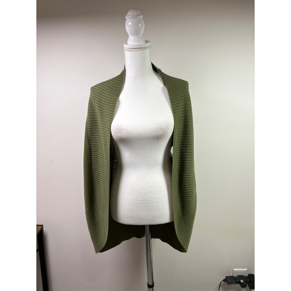 Dressbarn Olive Green Open Front Cocoon Cardigan Sweater Pointelle Back Size M